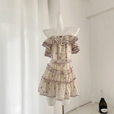 BXOXO - summer inspo 2025 Holiday Floral Print Two Pieces Suits Women Crop Tops + A-Line Ruffles Short Skirt Vintage Beach Sets